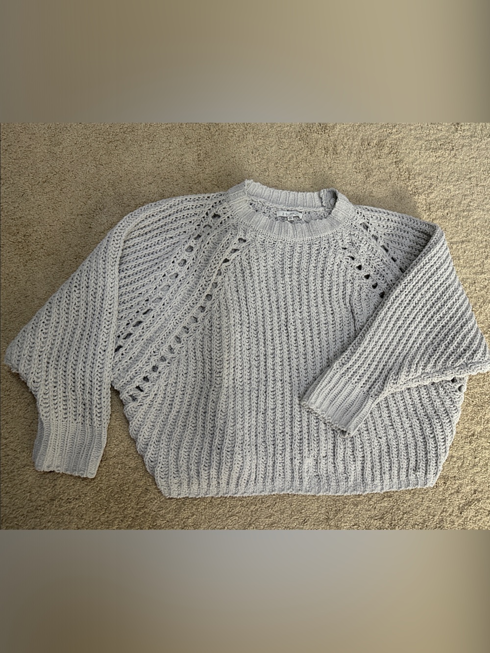 Z Supply Light Gray Open-Knit Crewneck Sweater